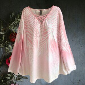 JustFashionNow Womens Top Blouse Long Sleeves Pink White Size XXL